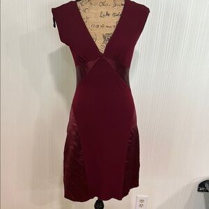 Vintage La Belle Elegant Burgundy V-Neck Dress Made in USA